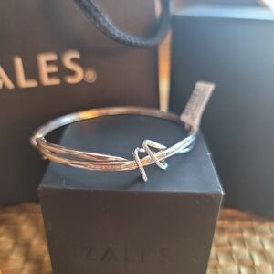 NWT! ZALES AUTH 1/3 CTTW RD & BAGETTE DIAMOND .925 SILVER BANGLE CLASP BRACELET